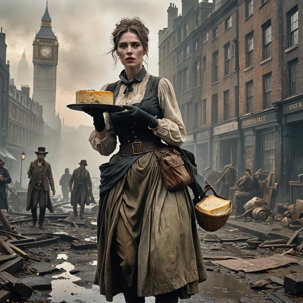 Post-Apocalyptic London Woman with Cheese, 1880s