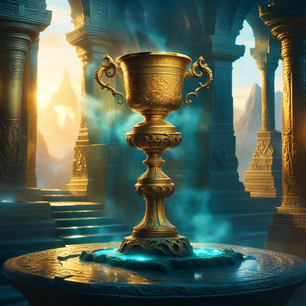 Golden Cup in Forgotten Temple: Fantasy Concept Art