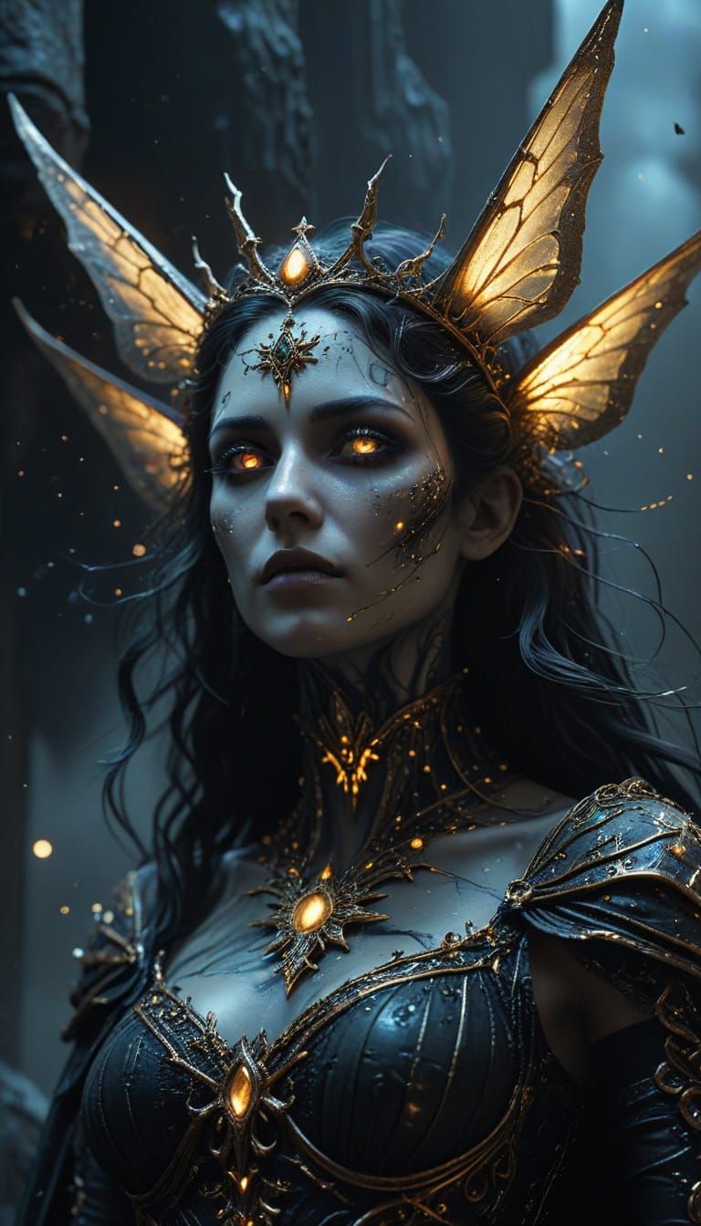 Primordial Goddess of Night in Gothic Horror Style