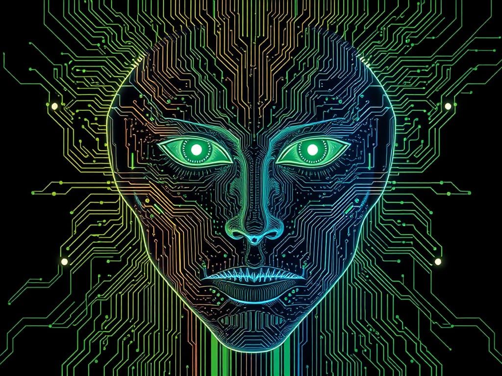 Cyberpunk Futuristic Face in Synthwave Teslapunk Style