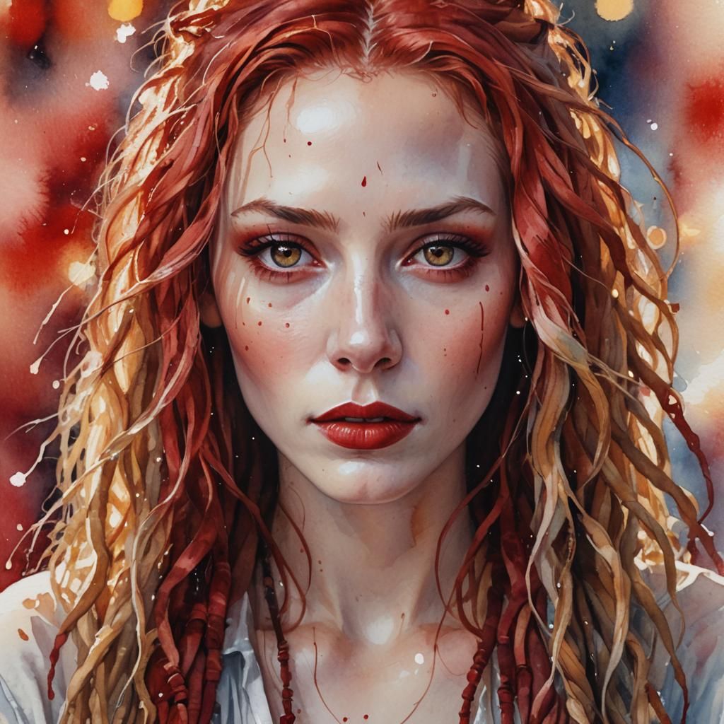 Watercolor Portrait of a Woman with Dreadlocks