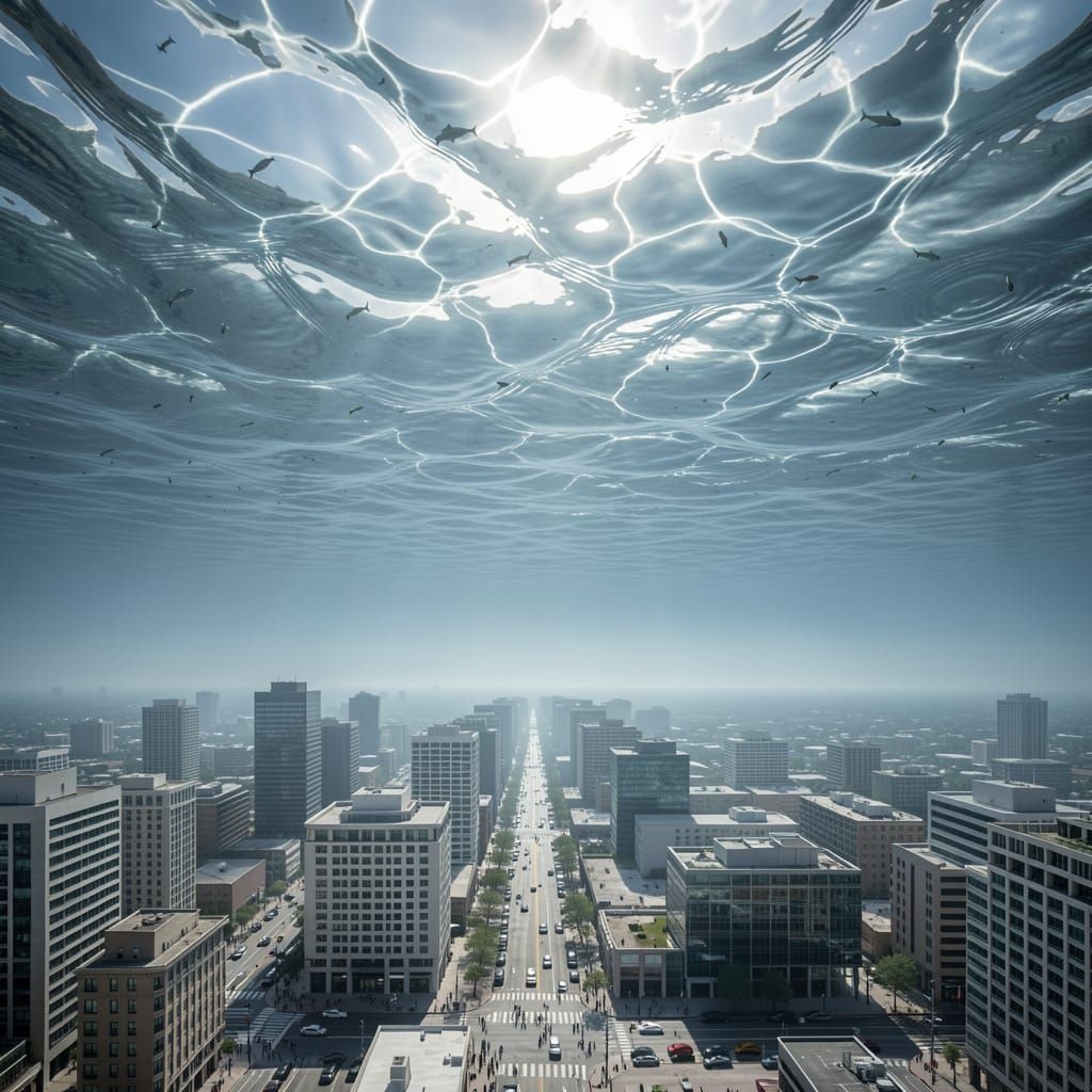 Ocean Sky Above Modern Cityscapes in Photorealistic Style