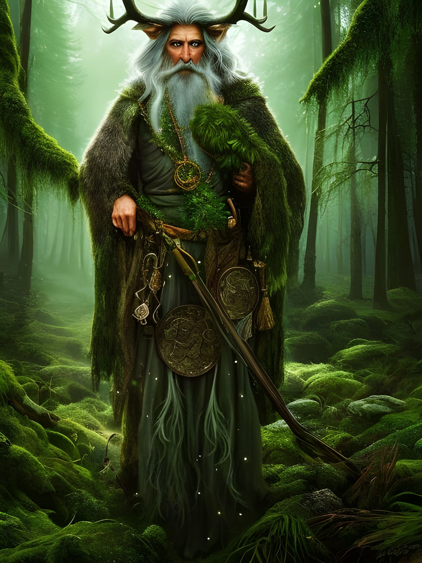 Celtic Druid Portrait in Magical Forest