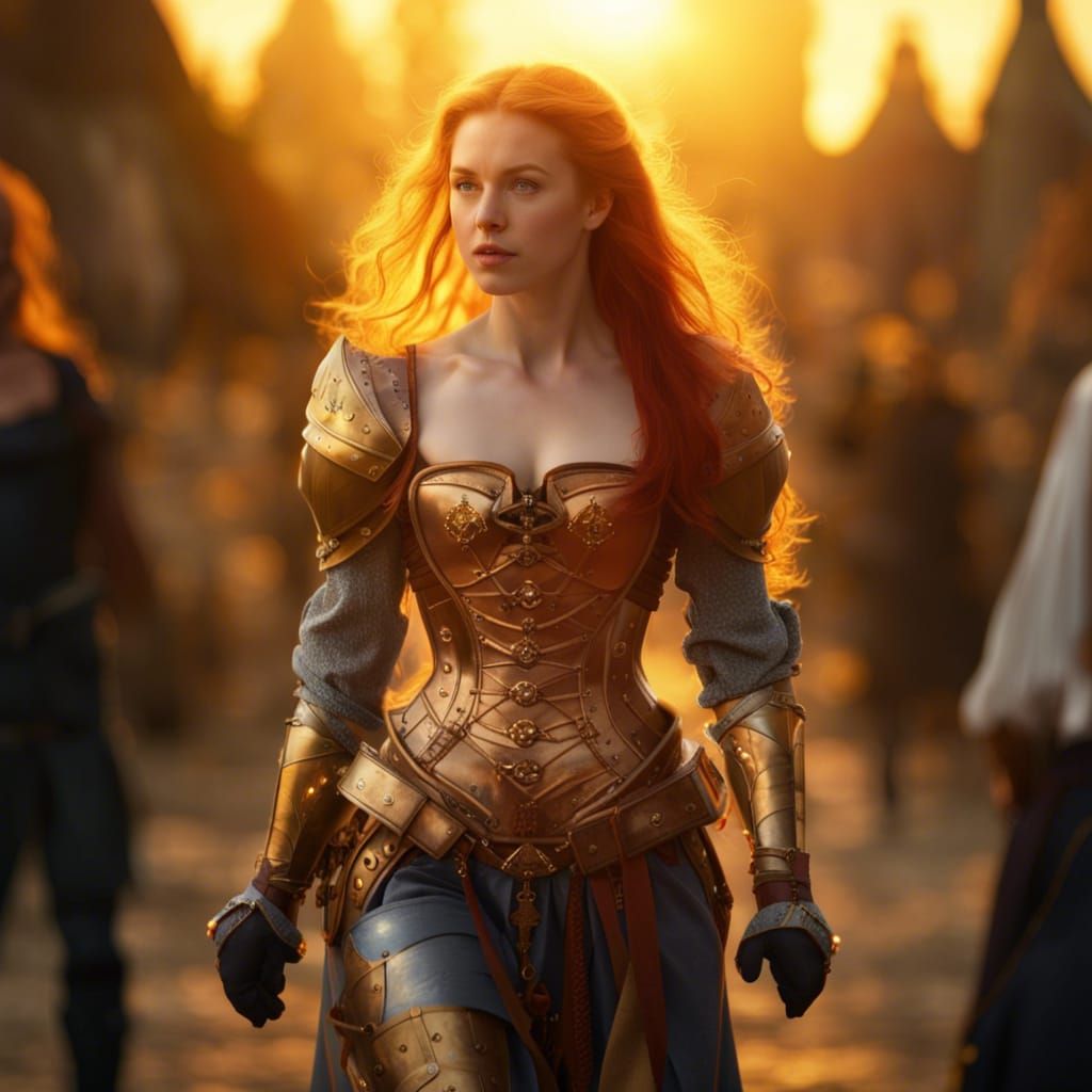 Goddess in Knight Armor at Sunset