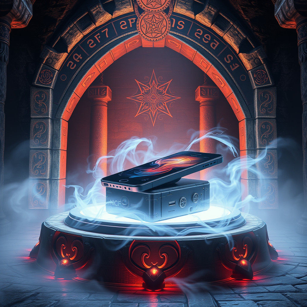 Fantasy Smartphone on Mystical Pedestal in Matte Painting