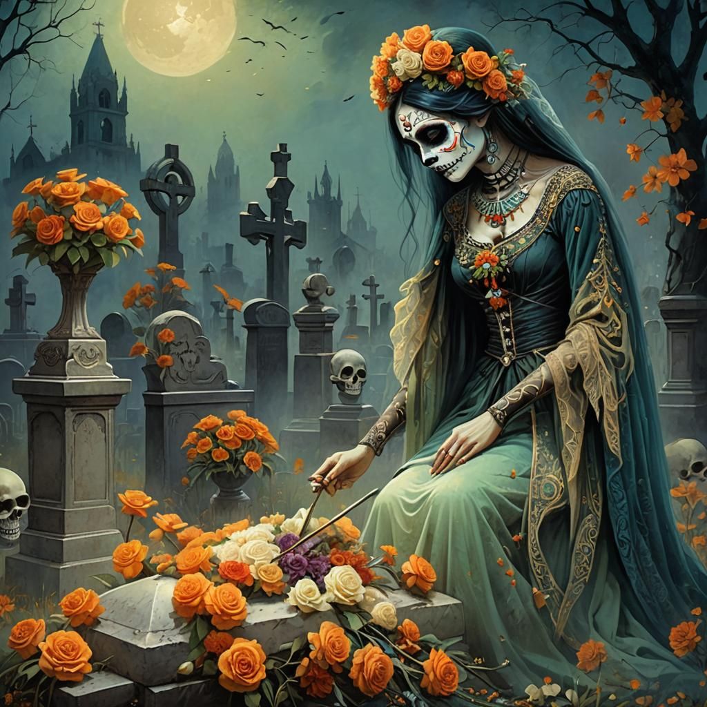 Day of the Dead Floral Tribute Illustration