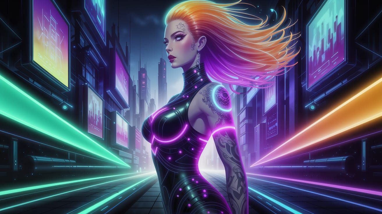 Cyberpunk Goddess Portrait in Art Deco Style