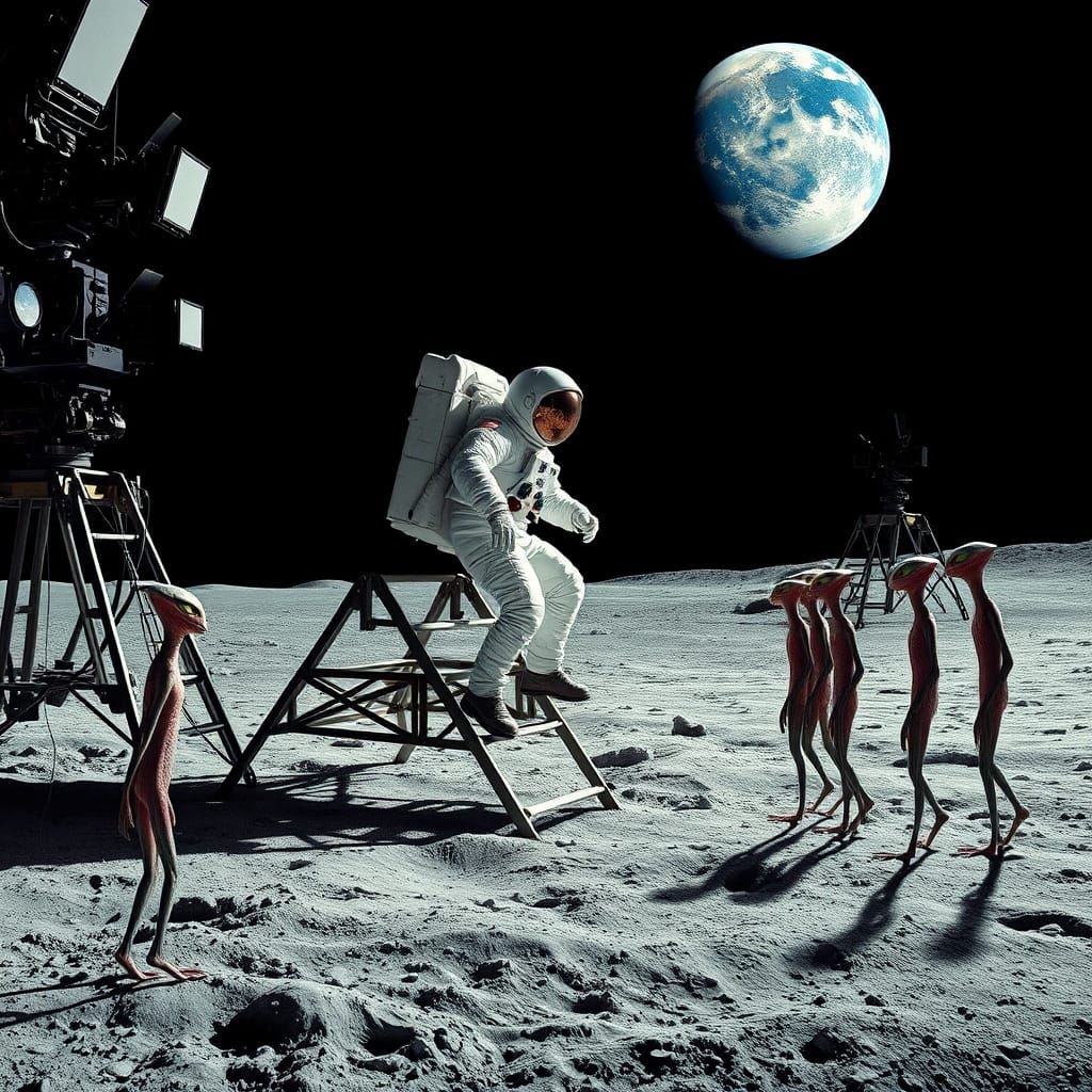 Astronaut Meets Alien on Retro-Futuristic Movie Set