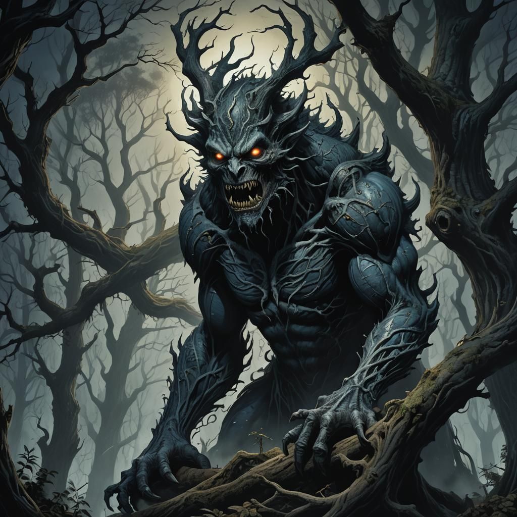 Eerie Creature Lurking in Haunted Forest