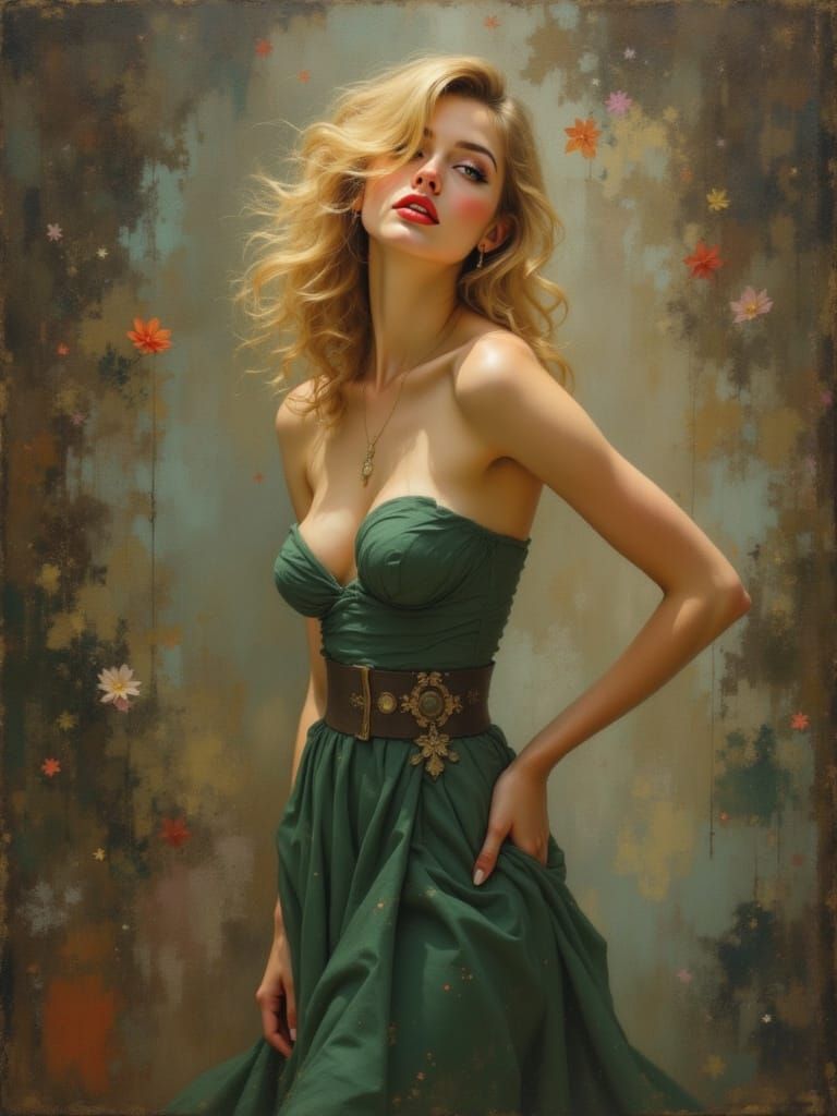 1950s Pin-Up in Alphonse Mucha Style