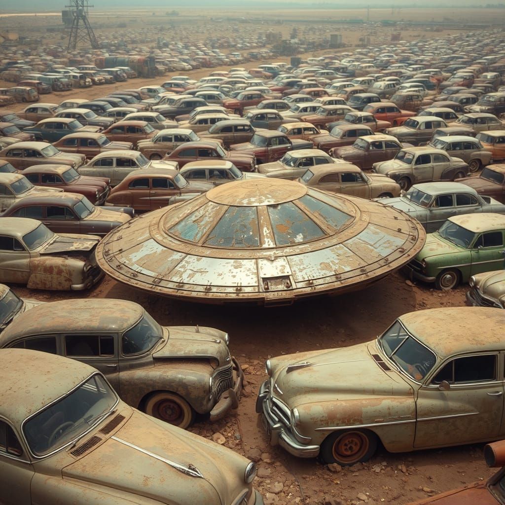 Rusty Salvage Yard with Abandoned UFO