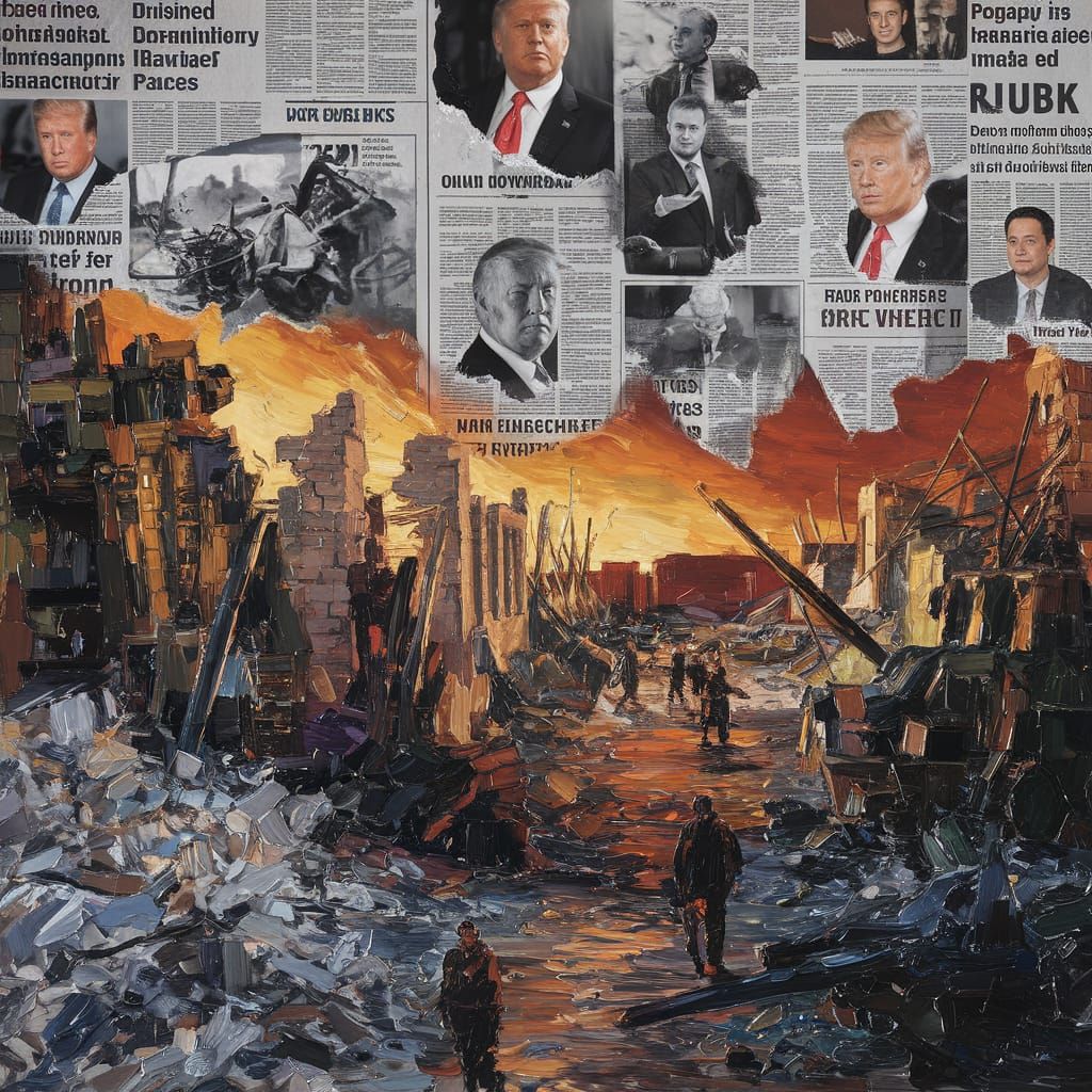 Powerful War Devastation Artwork in Mixed Media