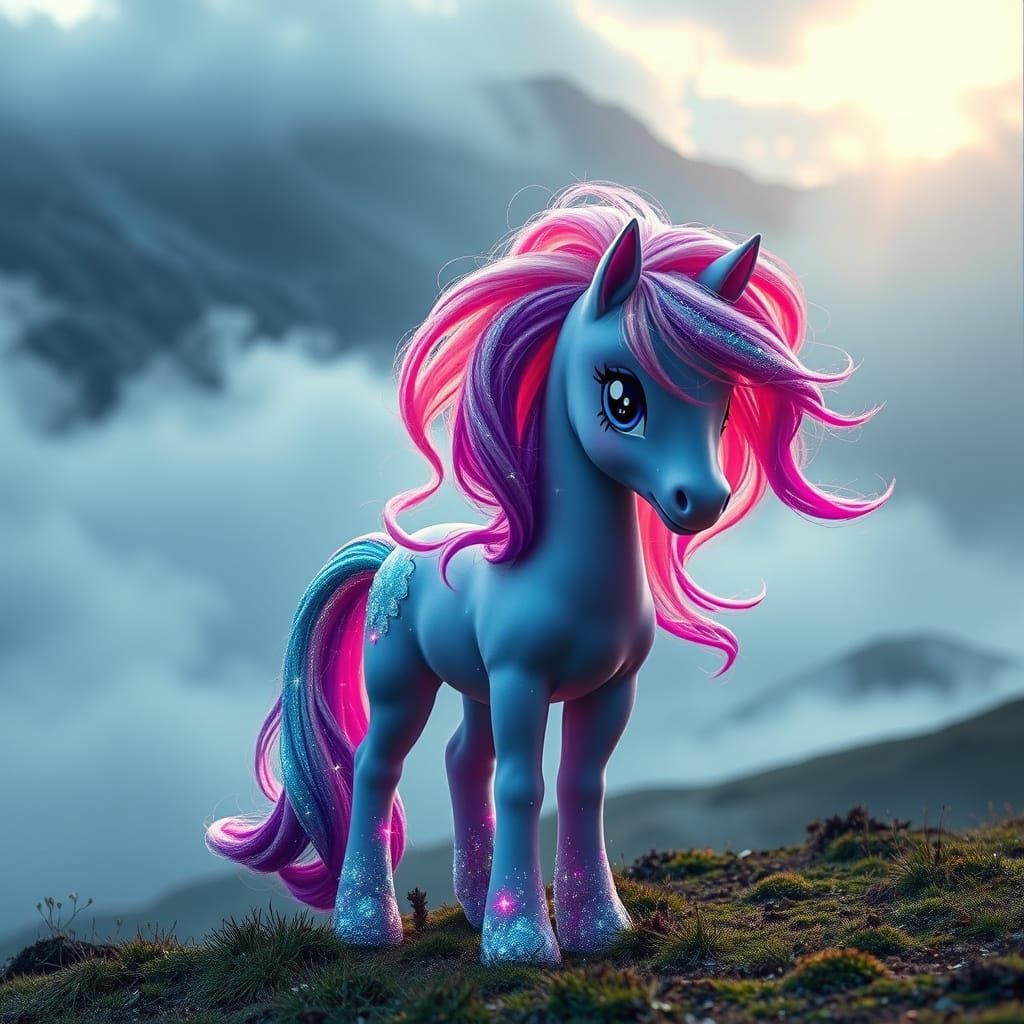 Hyperrealistic My Little Pony in Misty Landscape