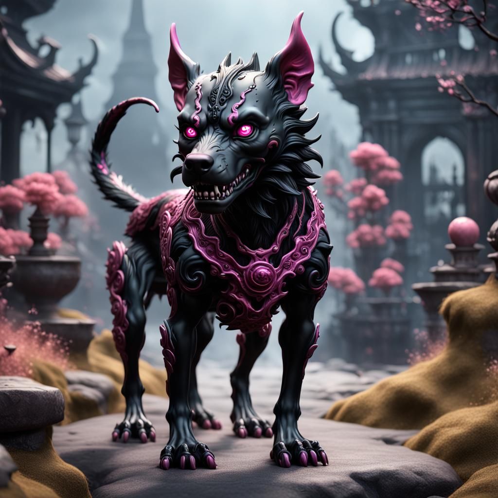 Pink and Black Porcelain Hellhound Doll