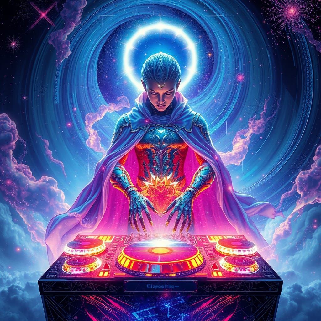 Cosmic DJ: Iridescent Being at Universe's End