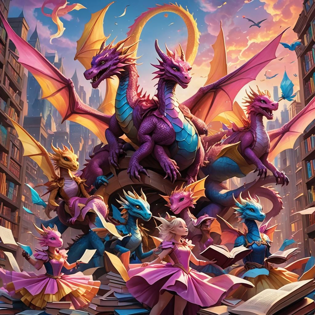 Dragon Women Ballet in Futuristic Cityscape