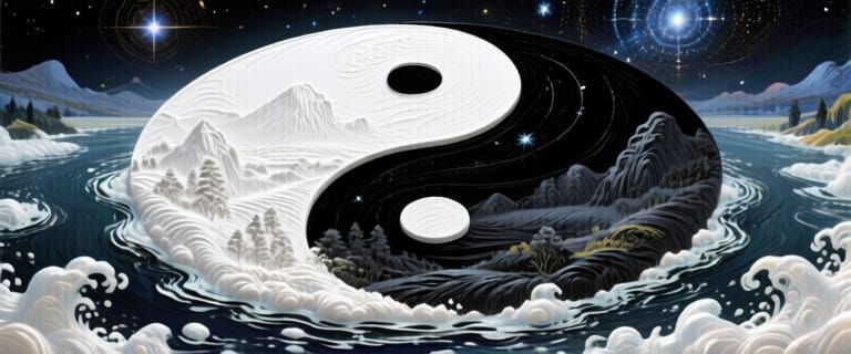 Embossed Yin Yang Landscape in Astral Impasto Style