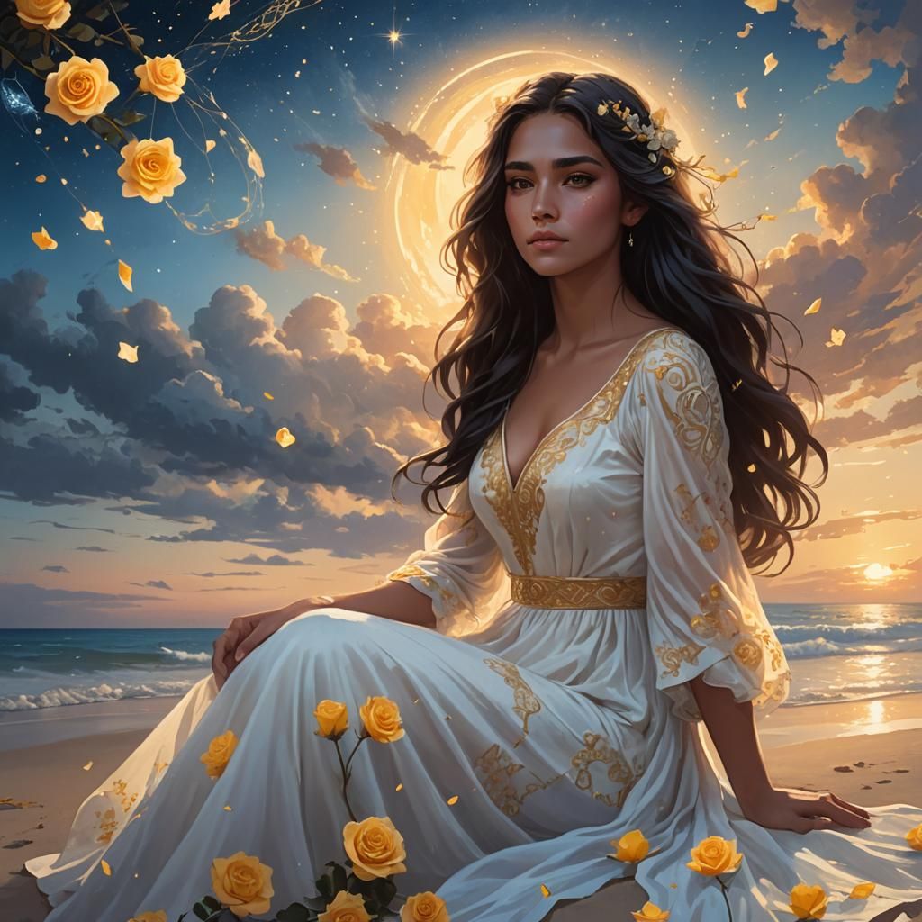 Ethereal Sunset Portrait of Girl with Roses
