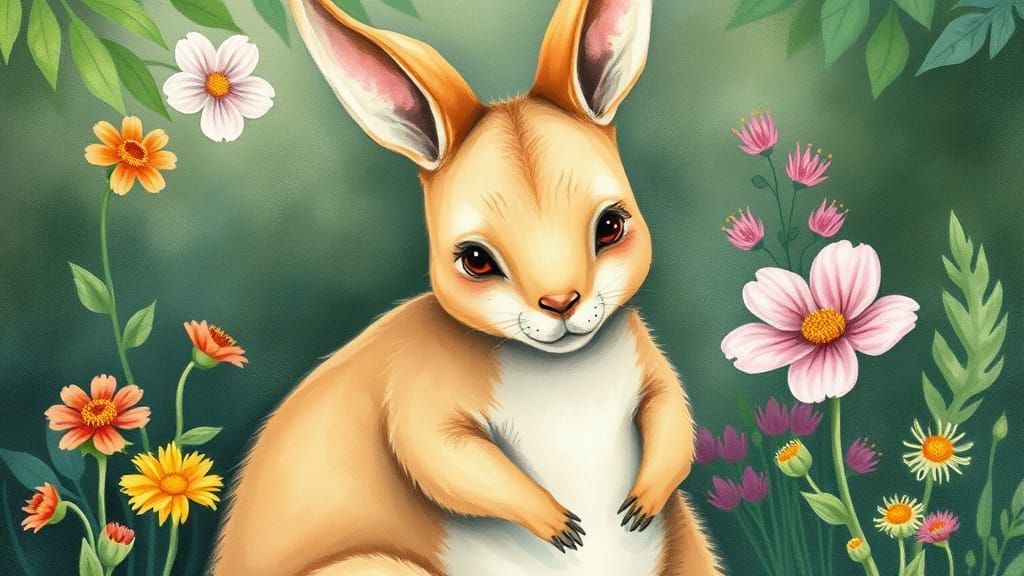 Whimsical Kangaroo in Dreamy Watercolor Style