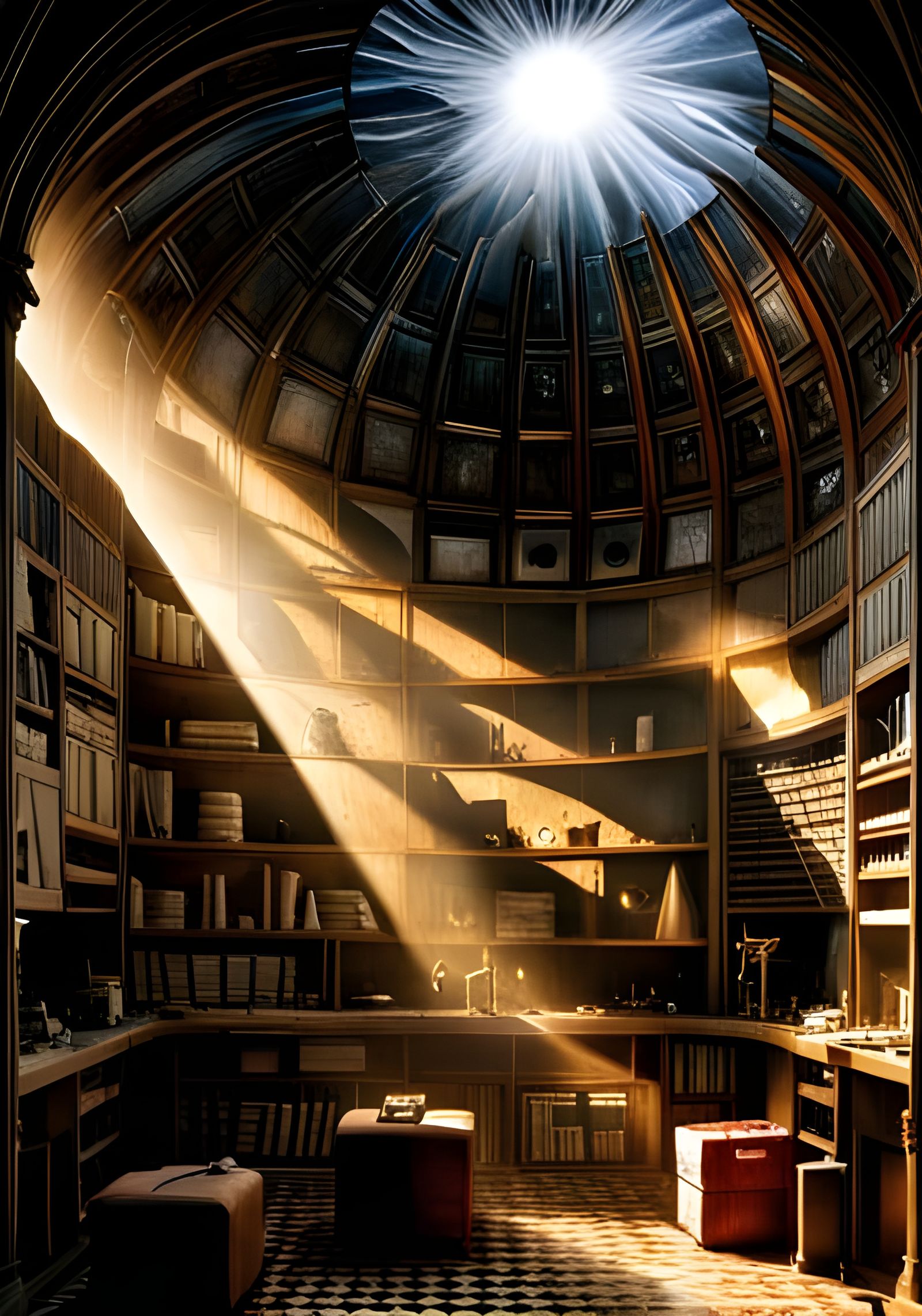 Surreal Laboratory Scene with God Rays in 8K