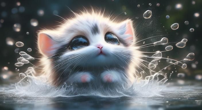 Kitten Running and Splashing in the Rain