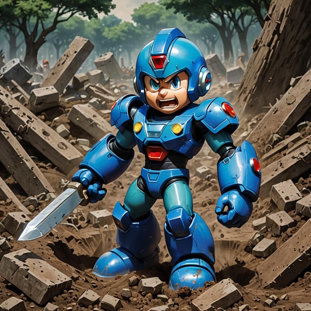 Angry MegaMan Emerges from Grave in 3D Anime Art