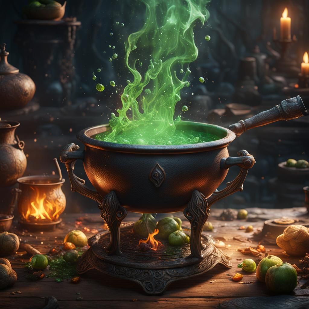 Cauldron of Polyjuice Potion: Detailed Fantasy Art
