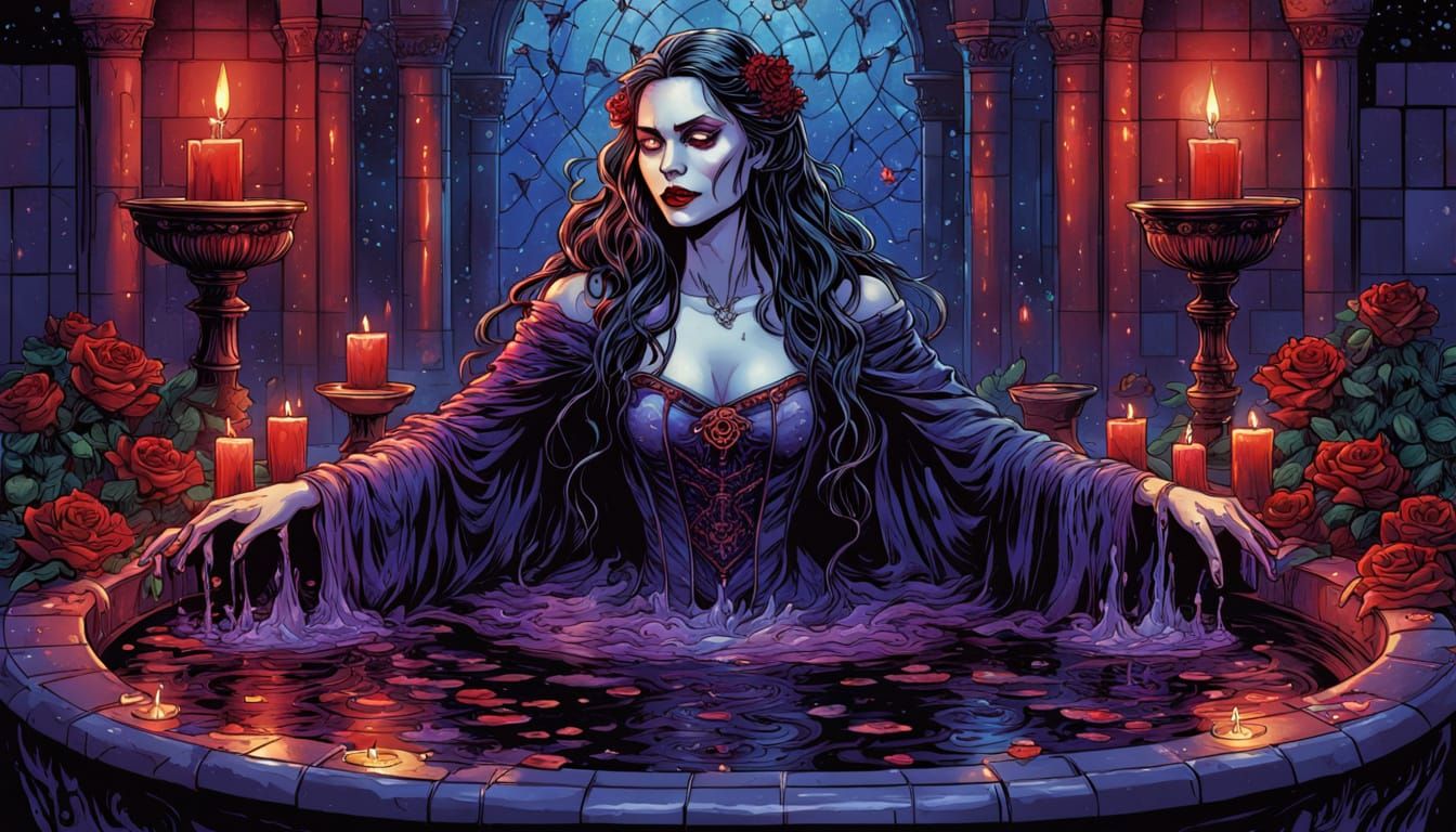 Vampire Queen Fountain in Comic Book Art Style