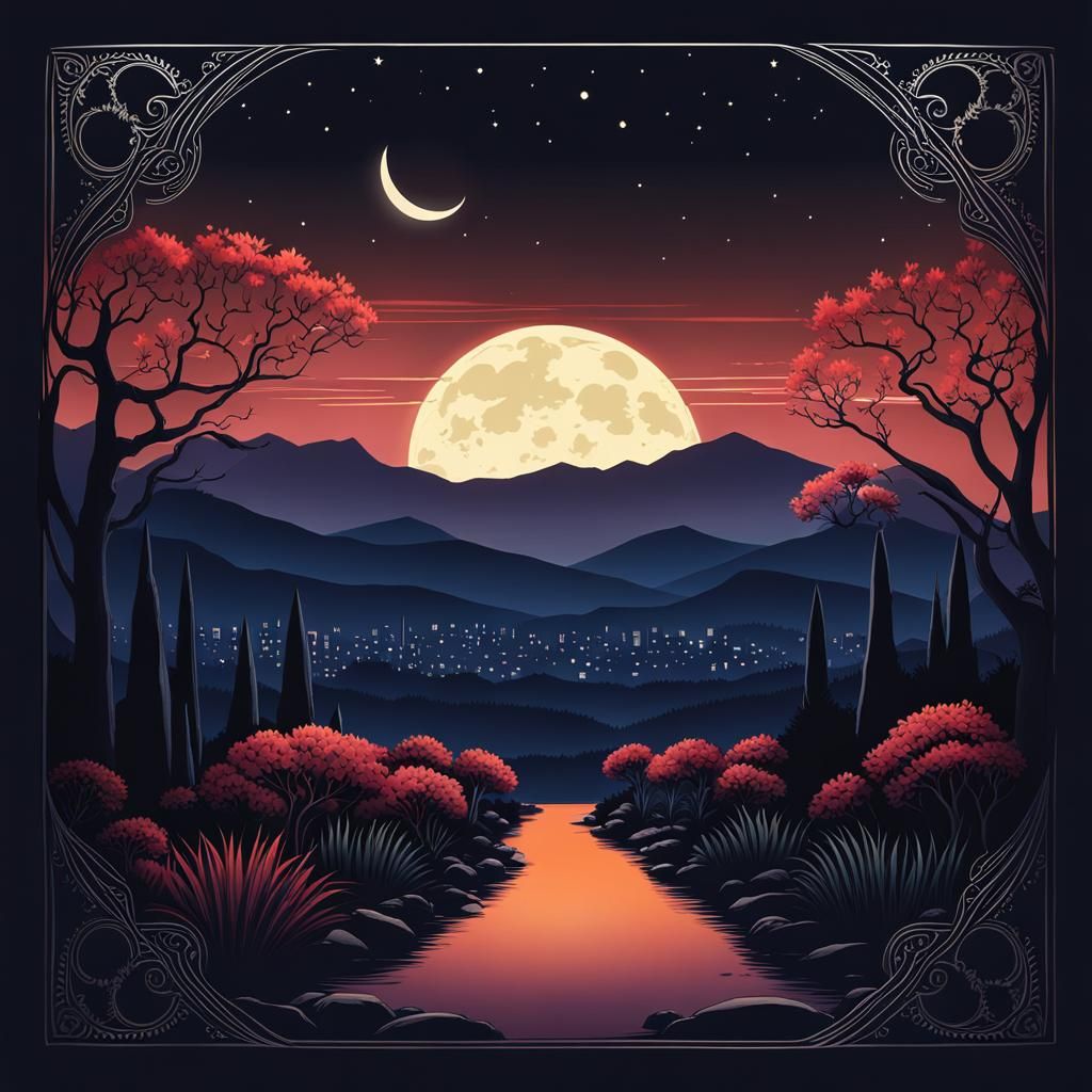 Moonlit Aveloria Landscape with Princess Elara