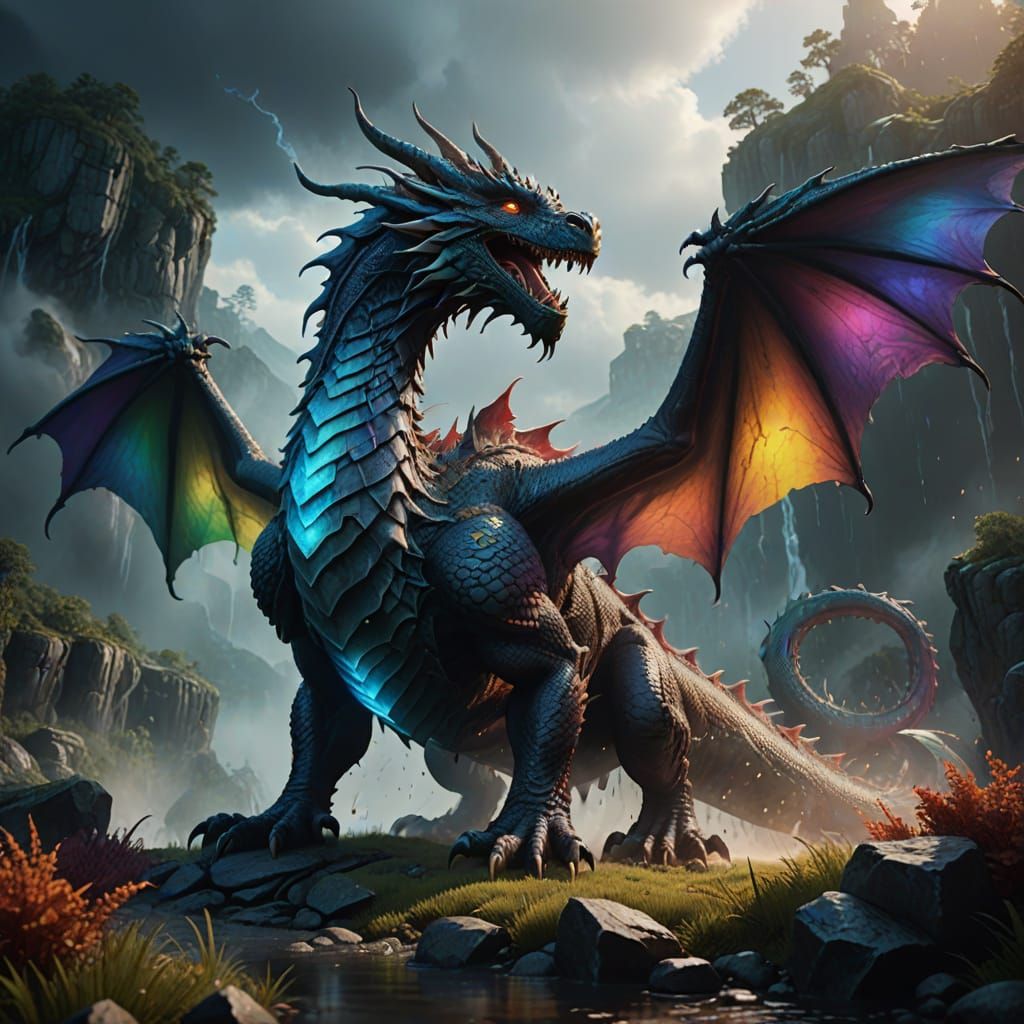 Rainbow Mist Dragon Sculpture Concept Art