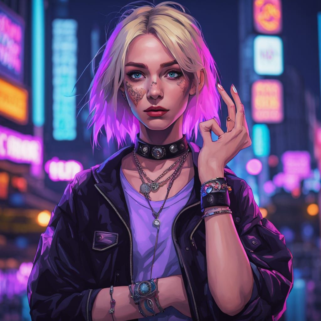 Goth Girl with Cyberpunk Style in City Street