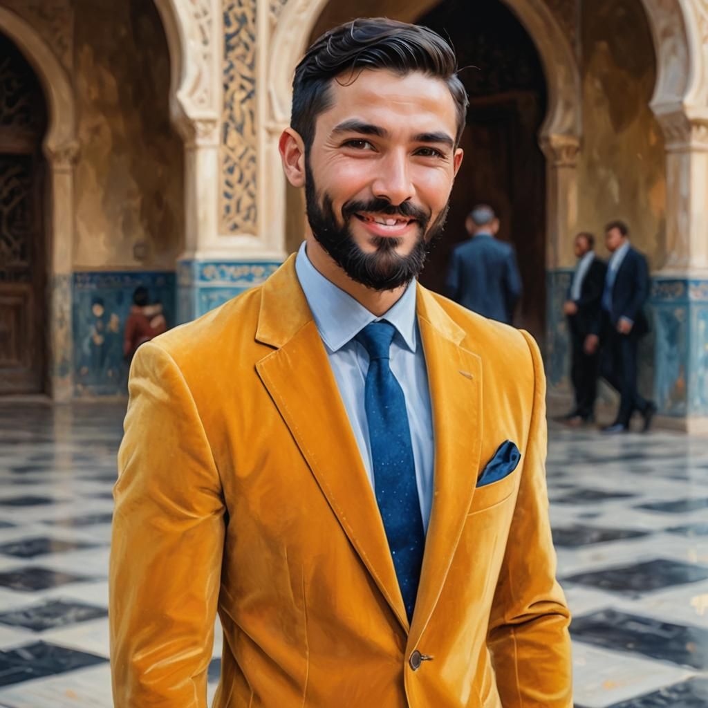 Smiling Man in Mosque: Impressionist Portrait