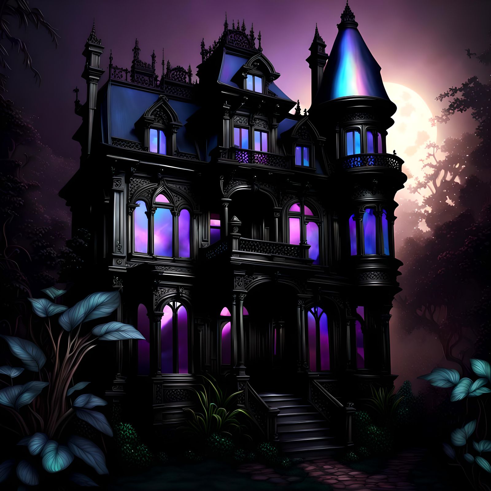 Iridescent Black Victorian Mansion