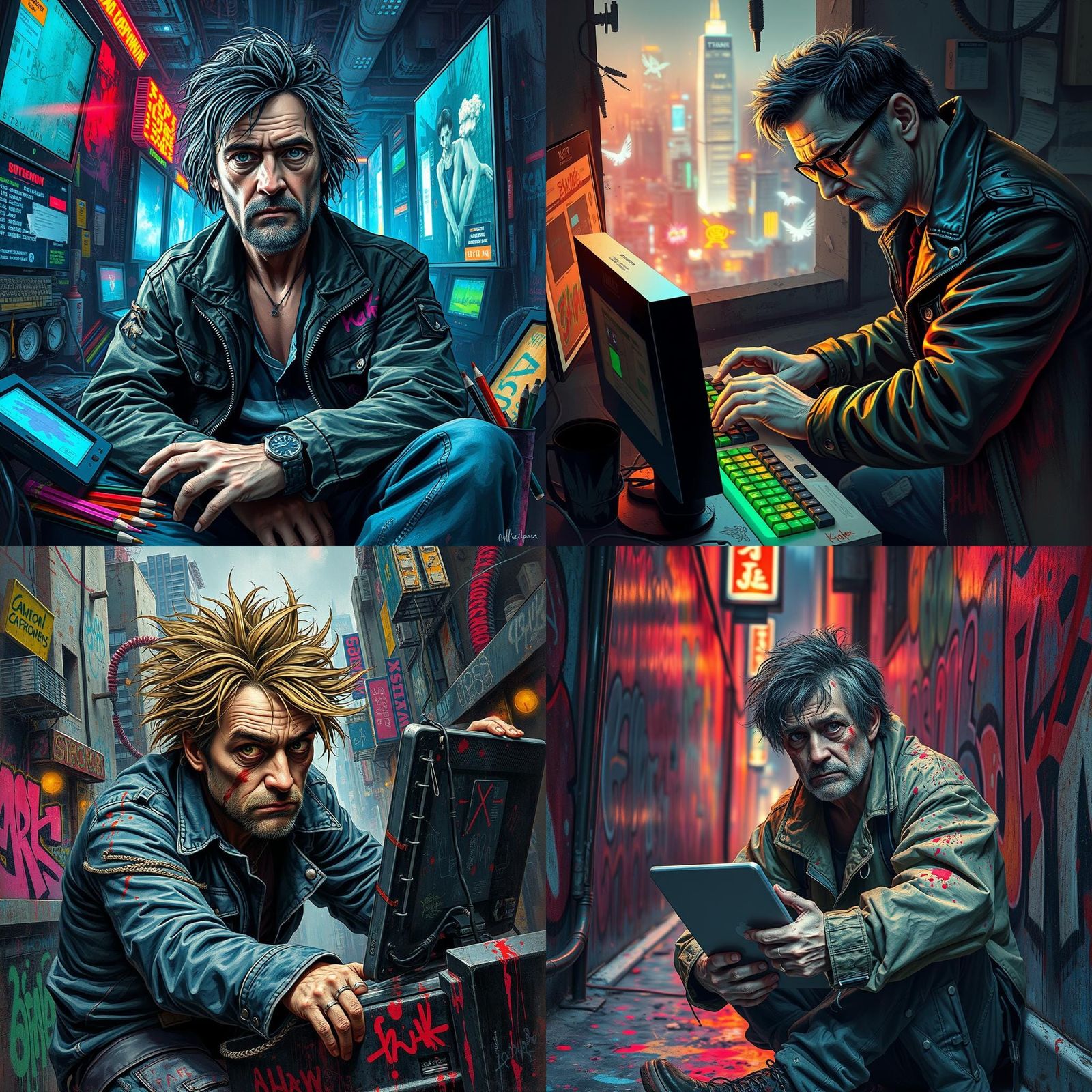 Insane Hacker in Cyberpunk Graffiti Art Style