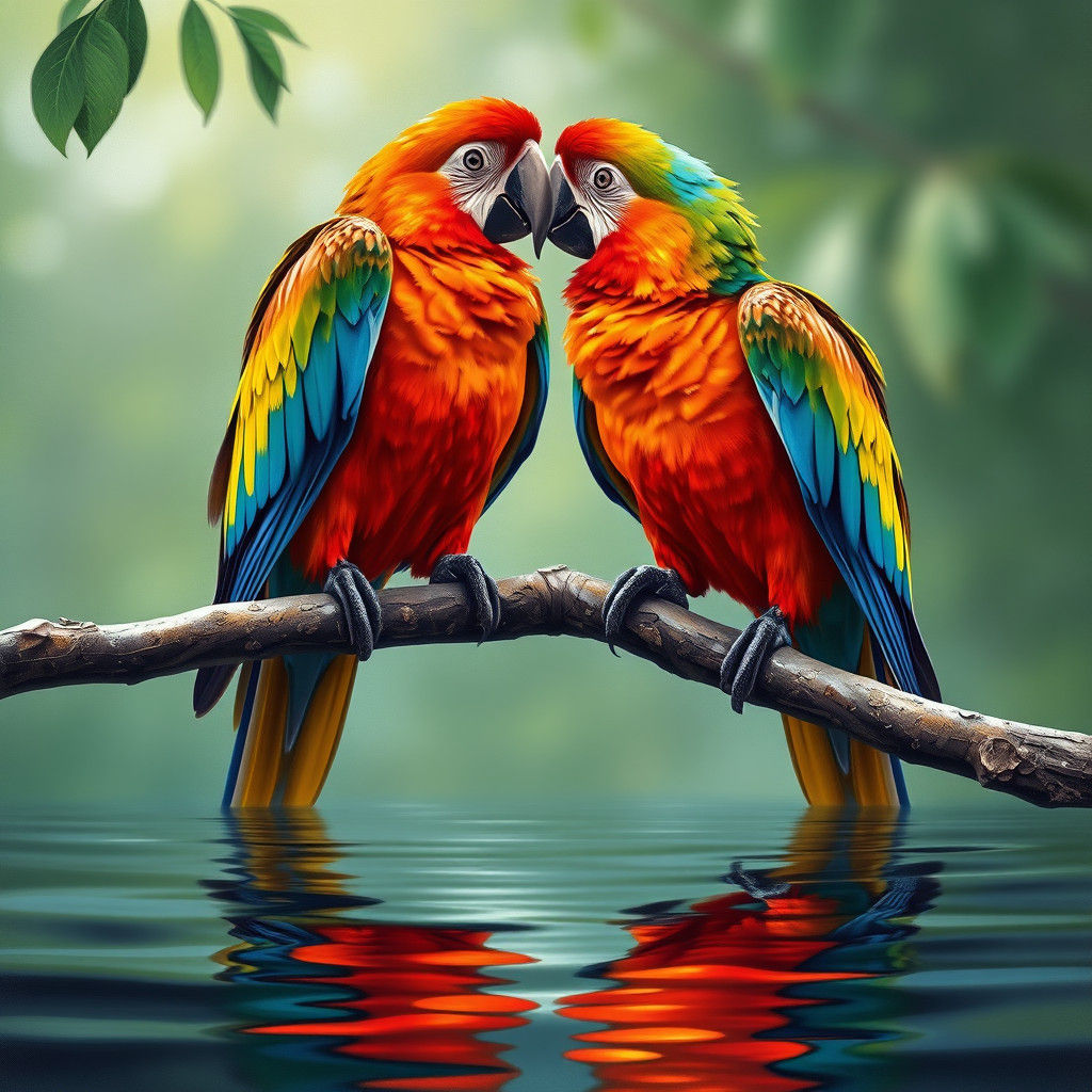 Macaws in Love: A Hyperrealistic Impasto Painting