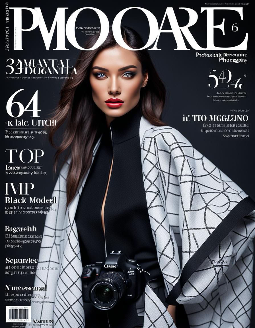 Magazine Cover with Model in Black Fabric Outfit