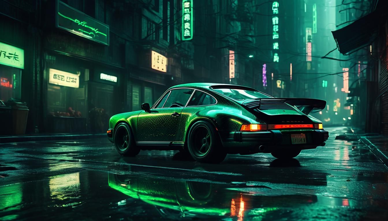 Porsche 911 Drives Through Future City in Cyberpunk Style