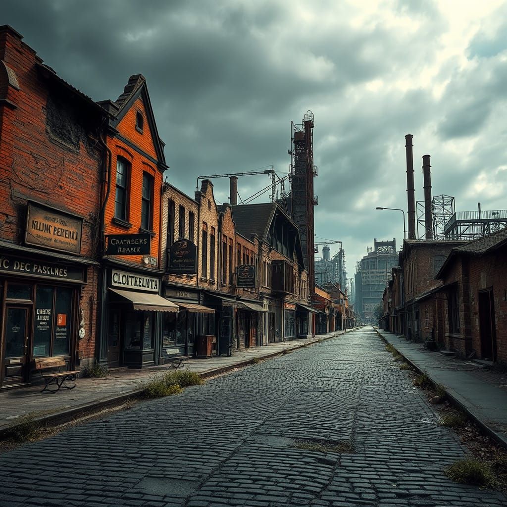 Abandoned German Street at Dusk in a Haunting Hyperrealistic...