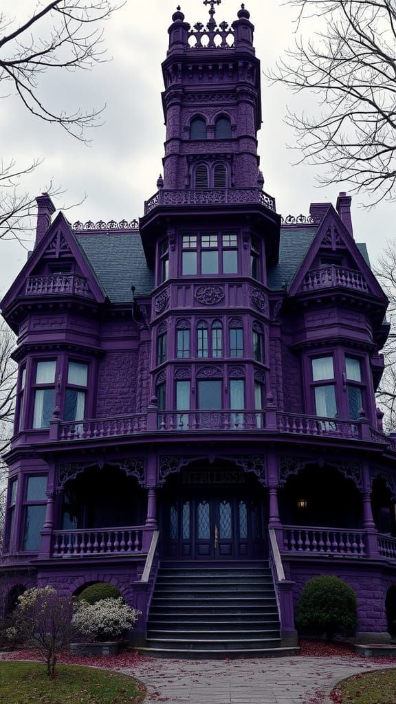 Majestic Violet Victorian Mansion in a Dreamlike Atmosphere