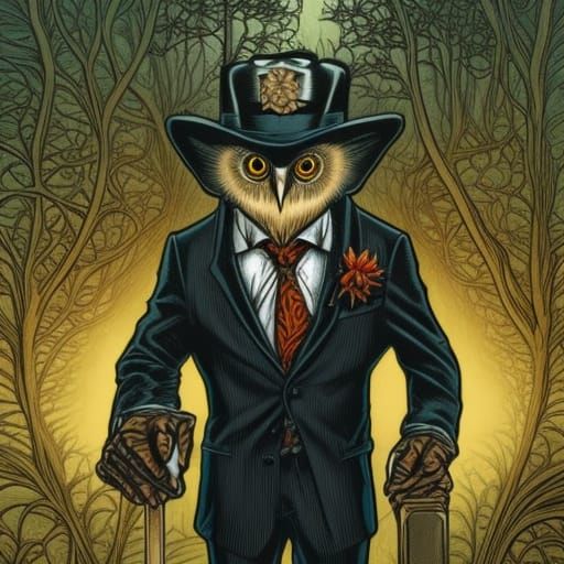 High Gothic Cottagecore Owl in a Suit