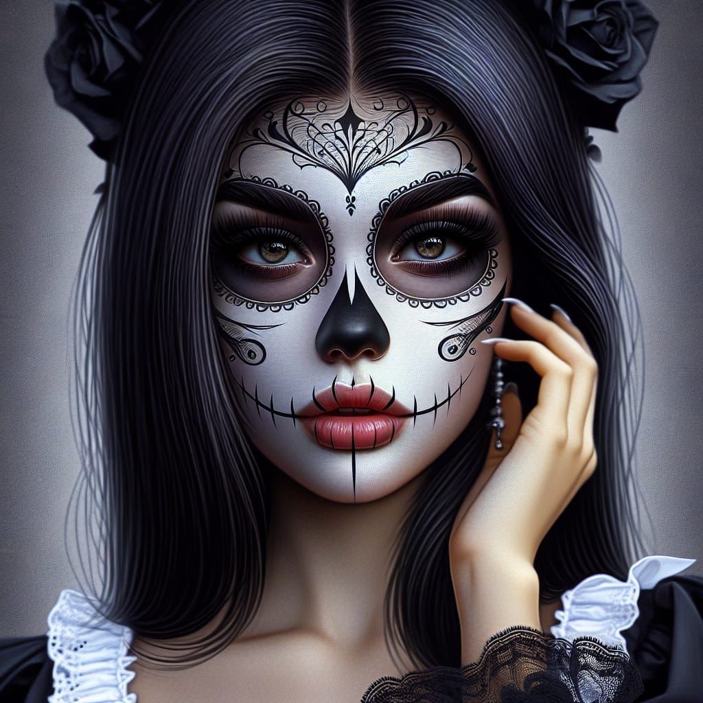 Albanian Woman as La Catrina in Hyper-Realistic Style