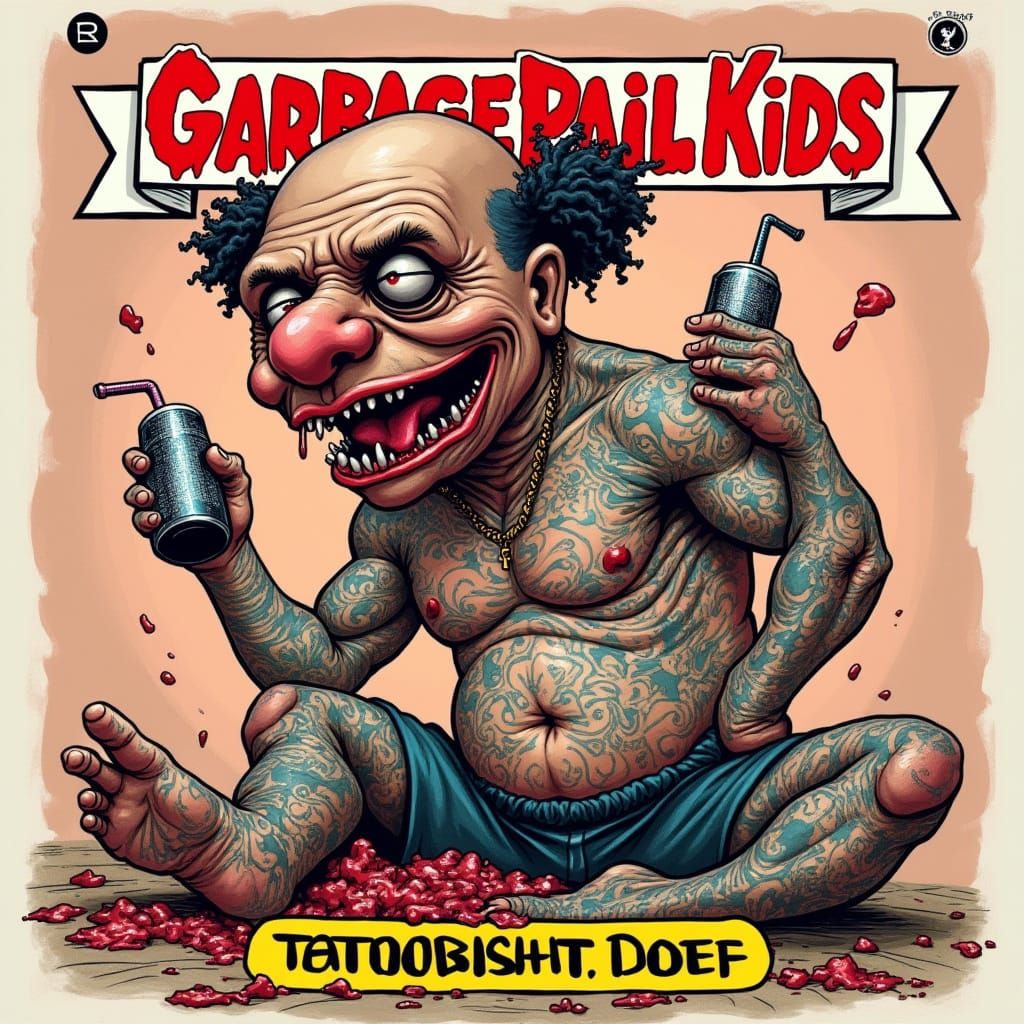 Grotesque Rapper in Trashy Garbage Pail Kids Style