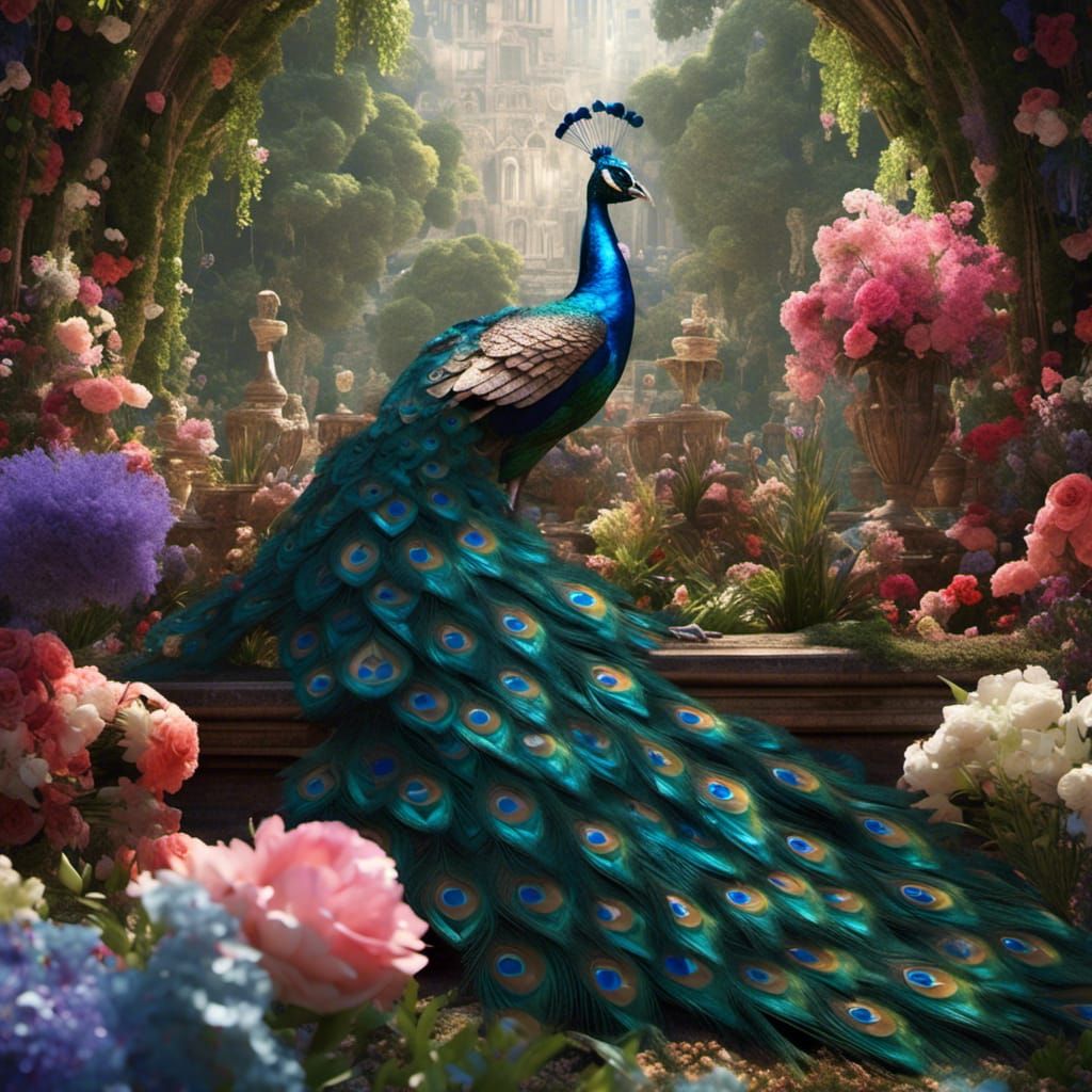 Iridescent Glass Peacock Sculpture