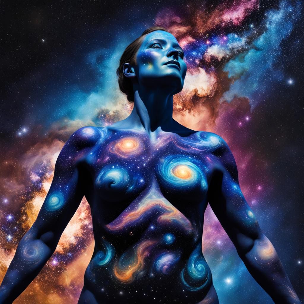 Woman's Body Painted with Milky Way Nebula