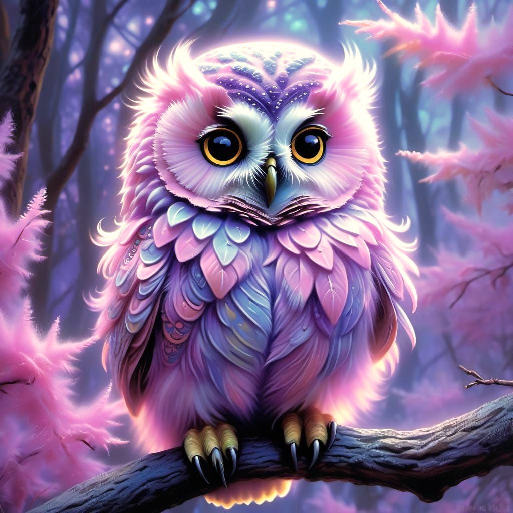 Hyperreal Fluffy Baby Owl in Pastel Colors