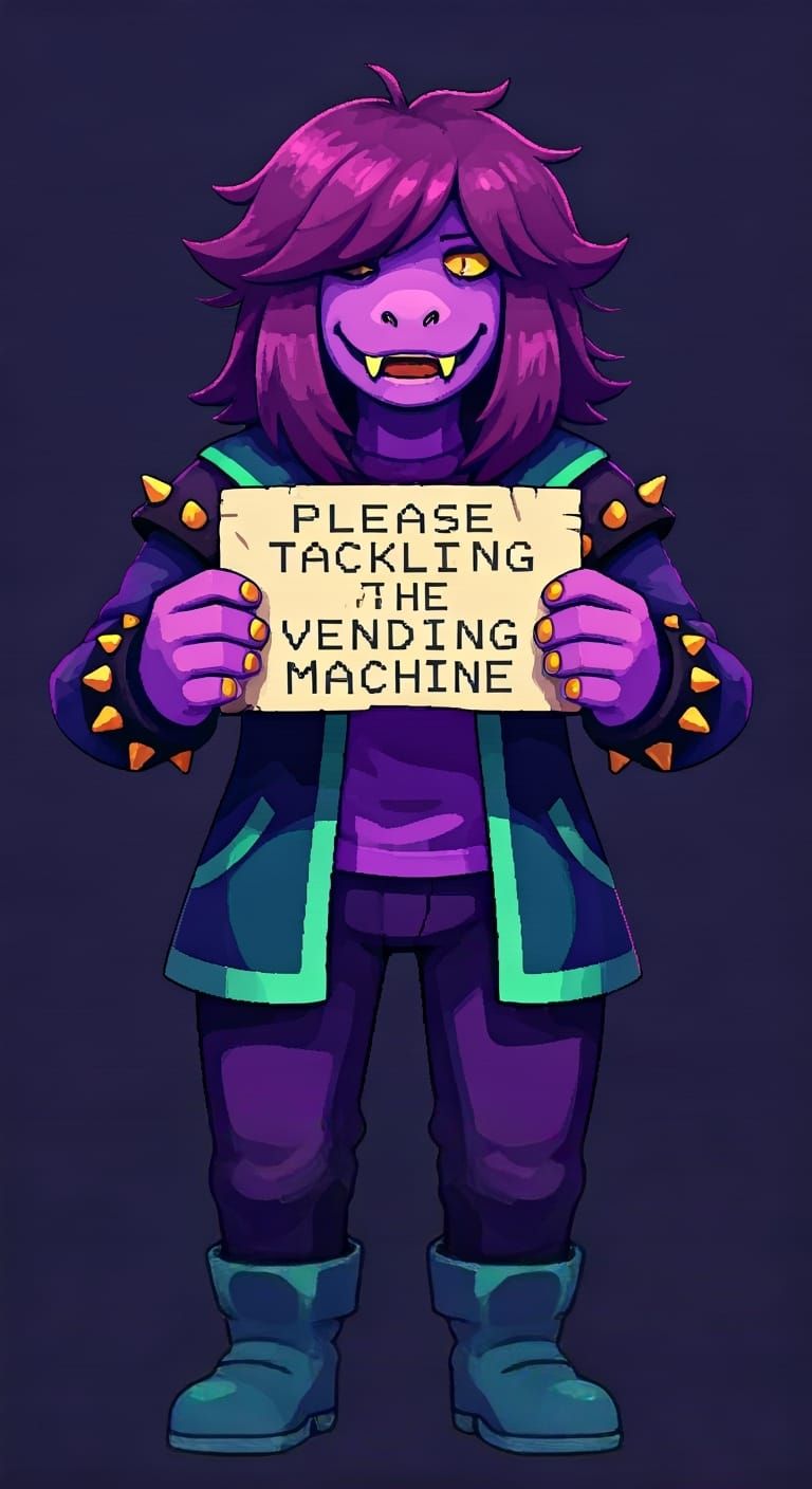 Susie the violent tormentor from deltarune video game, holdi...