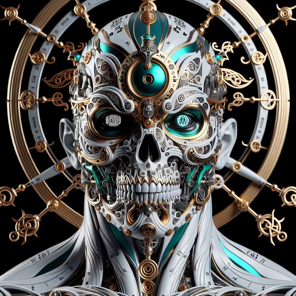 Ornate Celtic Masked Figure in 3D Animation Style