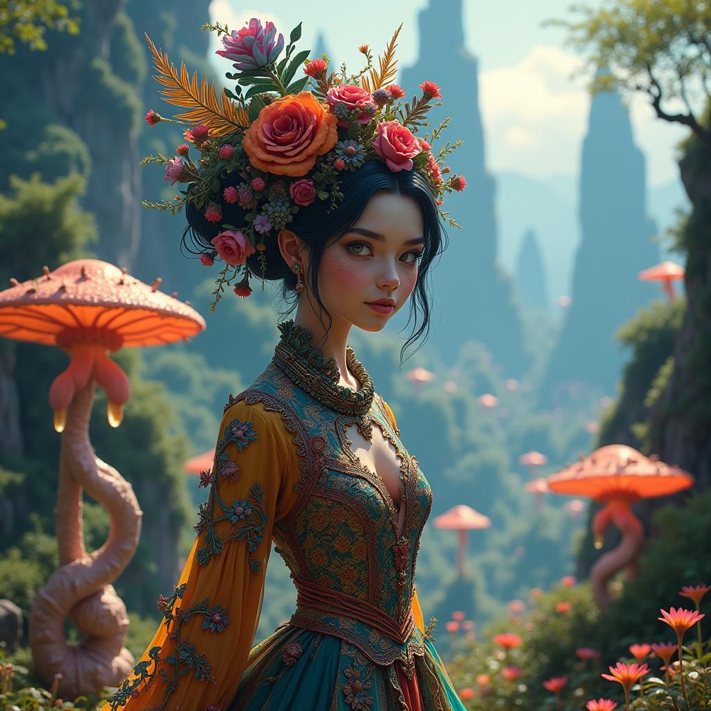 Eclectic Girl in Ornate Attire, Matte Textures