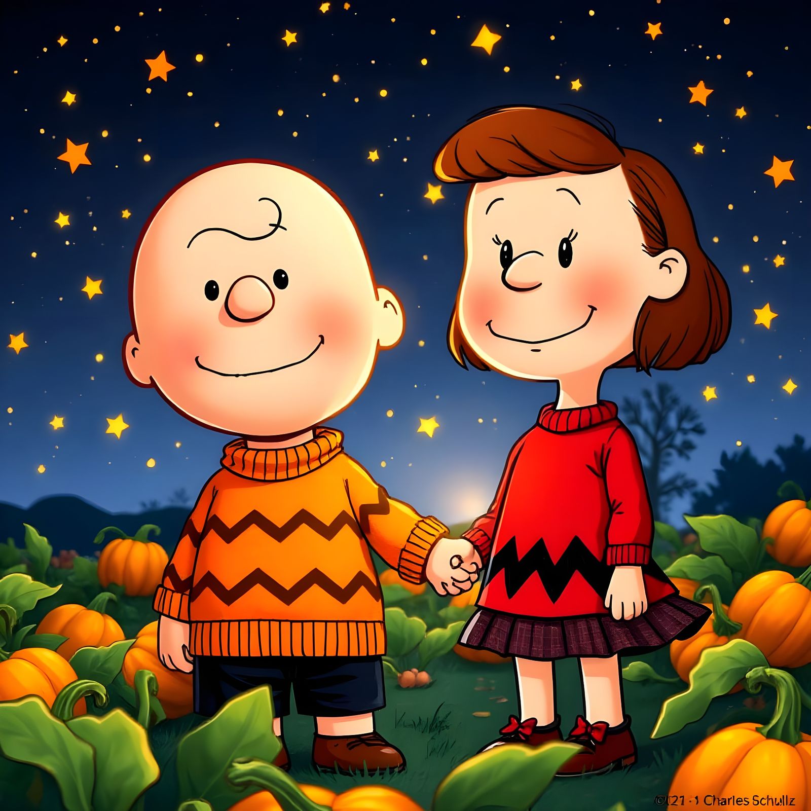 Charlie Brown and Lucy in Pumpkin Patch Cartoon