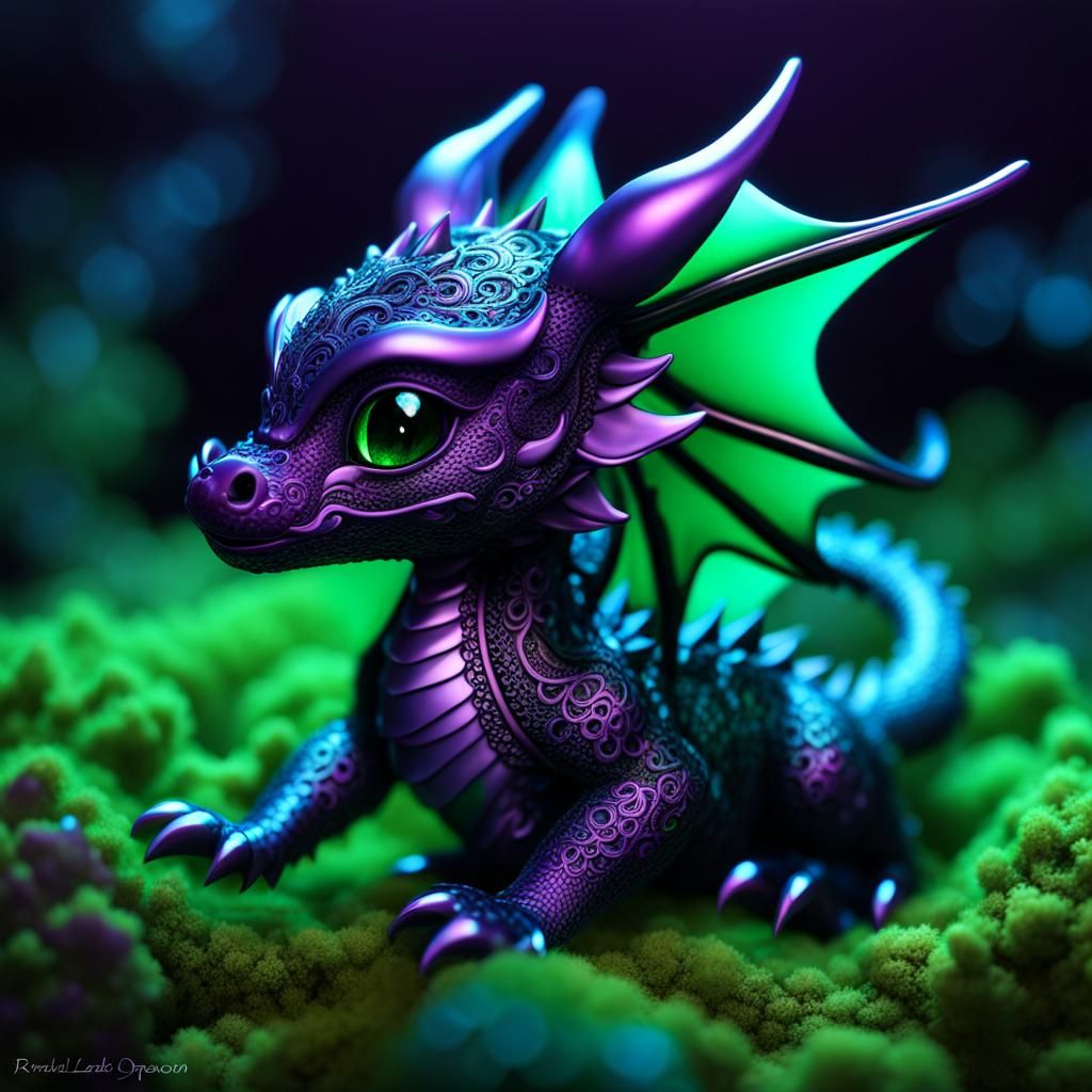 Bioluminescent Lacy Chibi Dragon Portrait